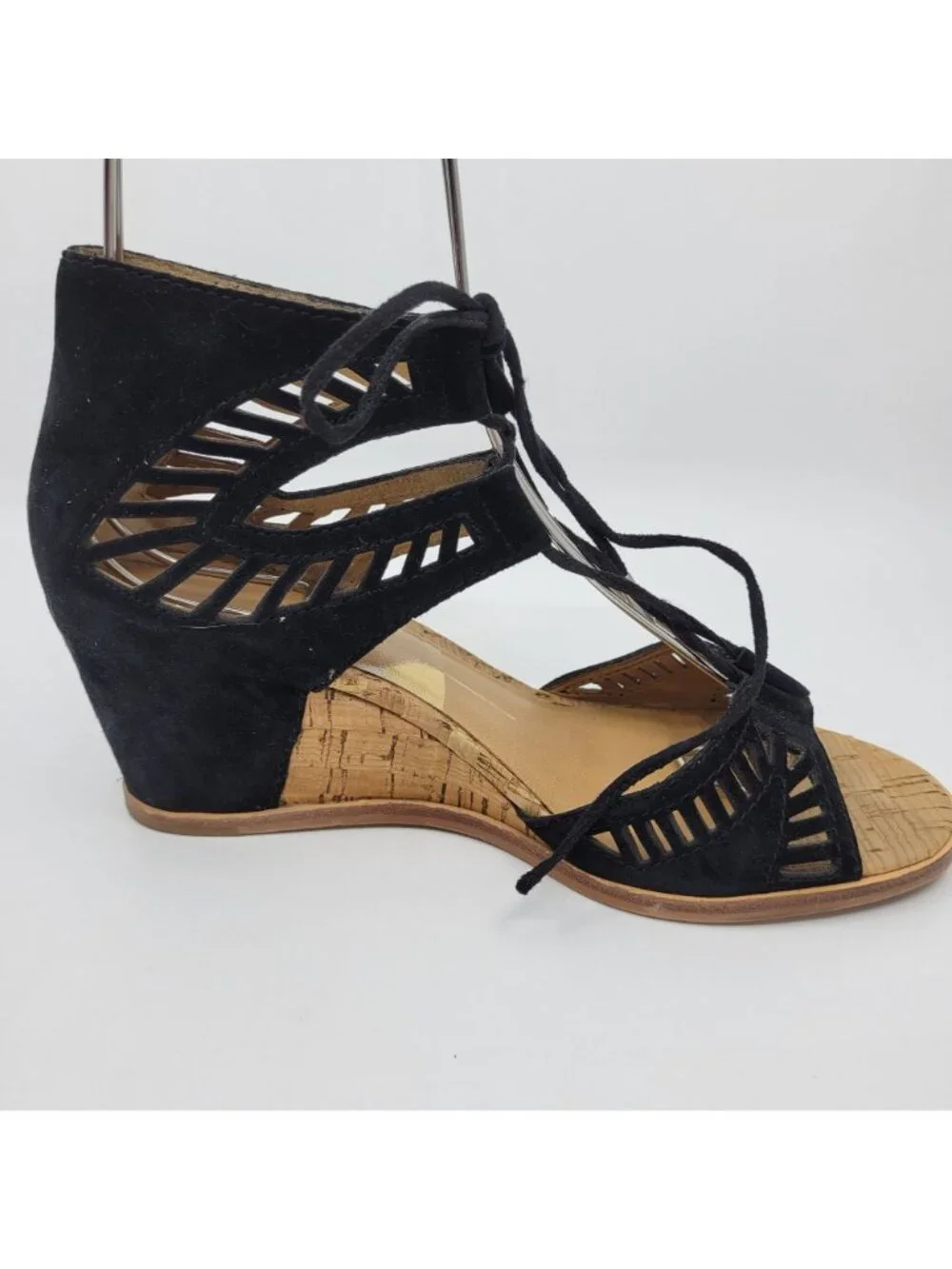 Dolce Vita Linsey Black Wedge Sandals Womens Size 6.5 Black Suede Lace Up Cut Ou